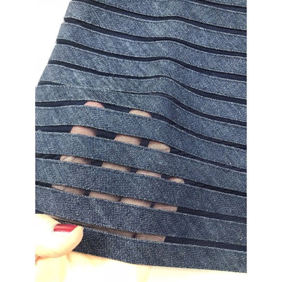 $290 Cynthia Rowley Indigo Denim Mesh Top 2 XS Blue Beaded V Neck Cocktail - Picture 6 of 8